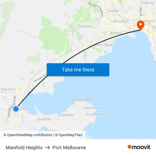 Manifold Heights to Port Melbourne map