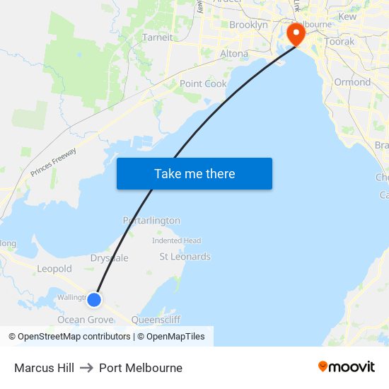 Marcus Hill to Port Melbourne map