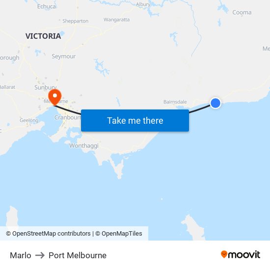 Marlo to Port Melbourne map