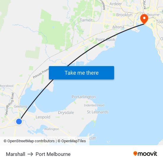 Marshall to Port Melbourne map