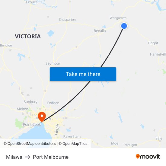 Milawa to Port Melbourne map