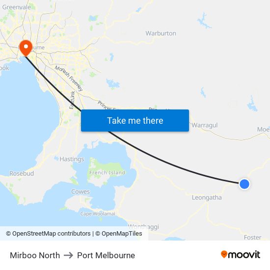 Mirboo North to Port Melbourne map