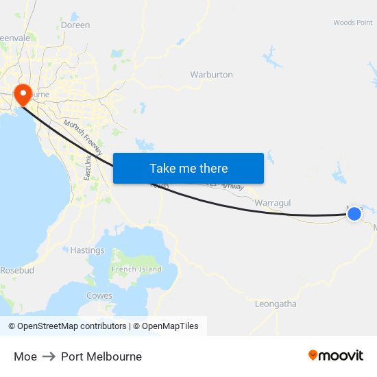 Moe to Port Melbourne map