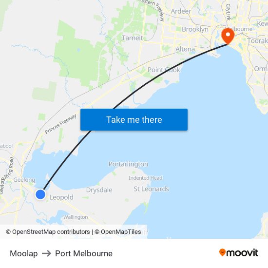 Moolap to Port Melbourne map