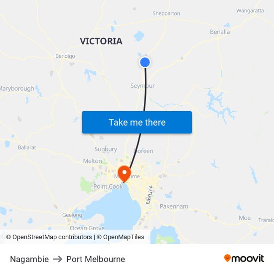 Nagambie to Port Melbourne map