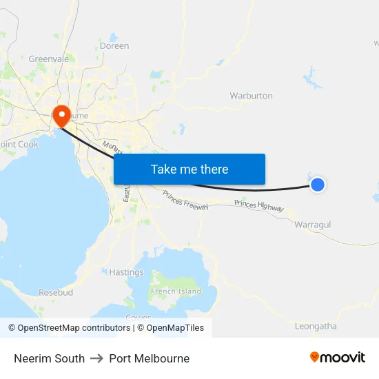 Neerim South to Port Melbourne map