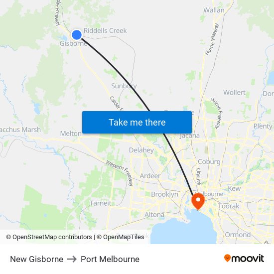 New Gisborne to Port Melbourne map