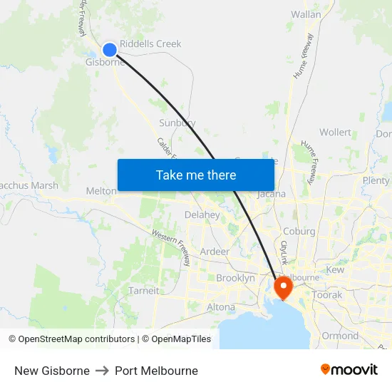 New Gisborne to Port Melbourne map