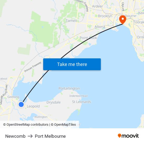 Newcomb to Port Melbourne map