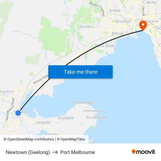 Newtown (Geelong) to Port Melbourne map