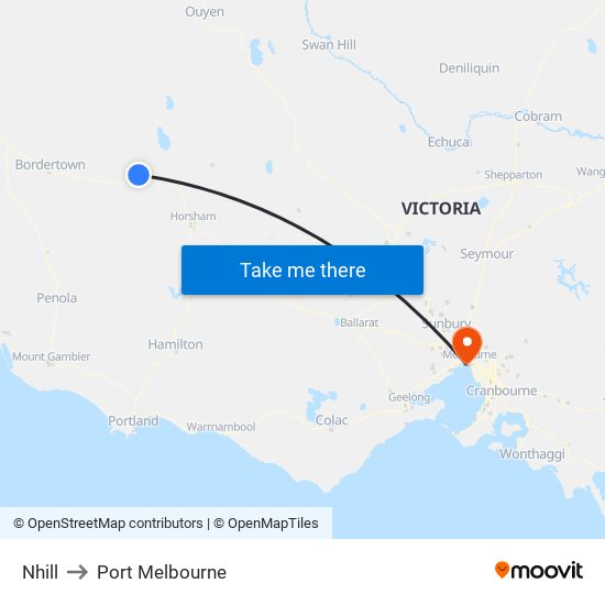 Nhill to Port Melbourne map