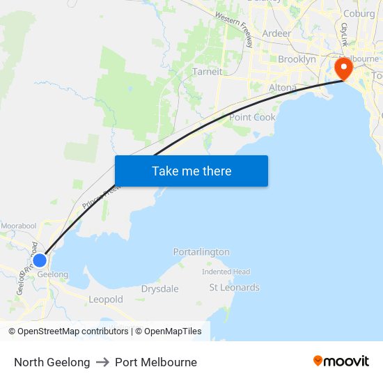 North Geelong to Port Melbourne map