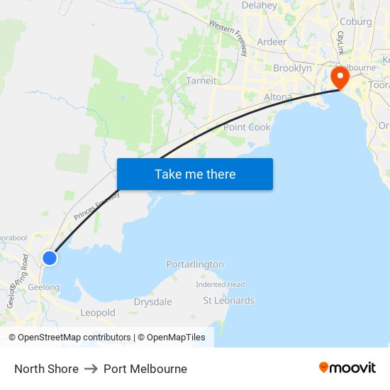 North Shore to Port Melbourne map