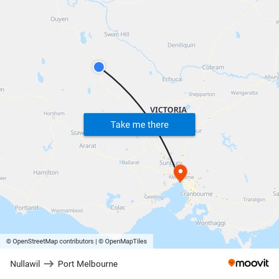 Nullawil to Port Melbourne map