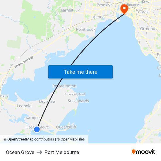 Ocean Grove to Port Melbourne map