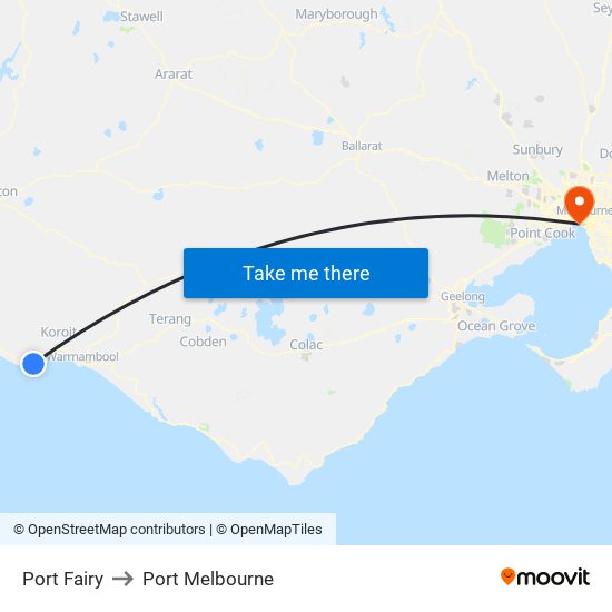 Port Fairy to Port Melbourne map