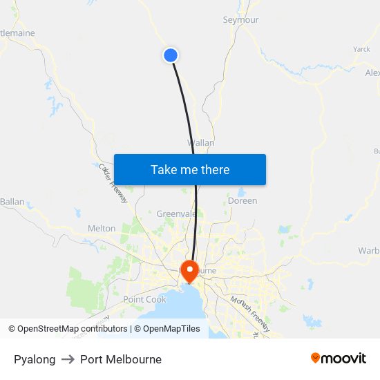 Pyalong to Port Melbourne map