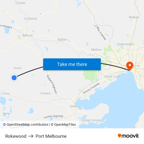 Rokewood to Port Melbourne map