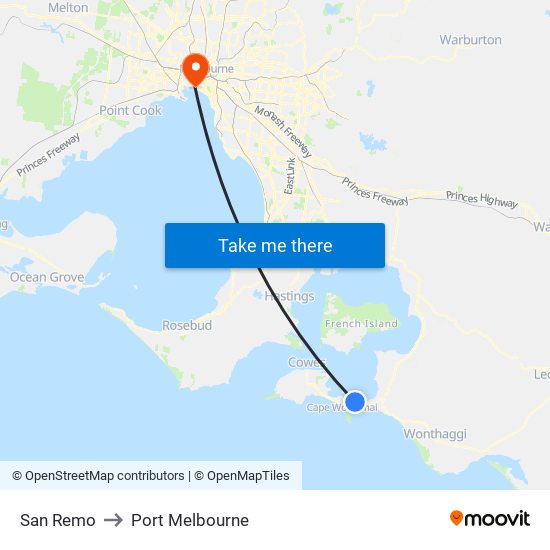San Remo to Port Melbourne map