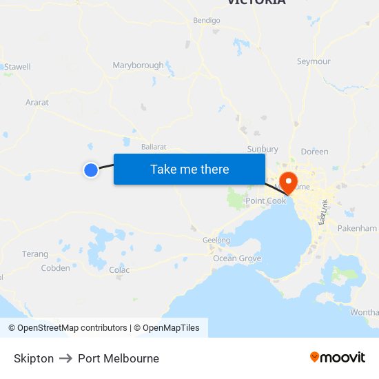 Skipton to Port Melbourne map