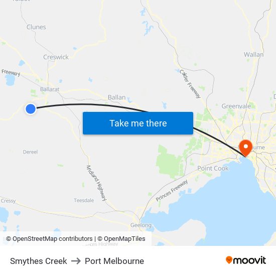 Smythes Creek to Port Melbourne map