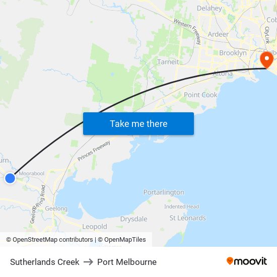 Sutherlands Creek to Port Melbourne map