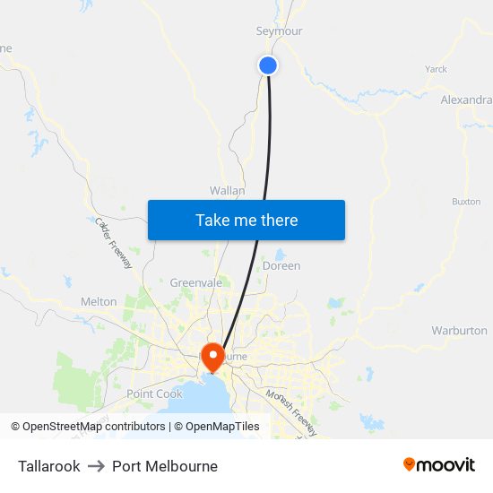 Tallarook to Port Melbourne map