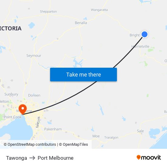 Tawonga to Port Melbourne map