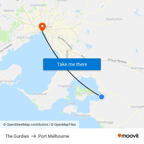 The Gurdies to Port Melbourne map