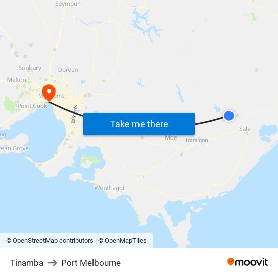 Tinamba to Port Melbourne map