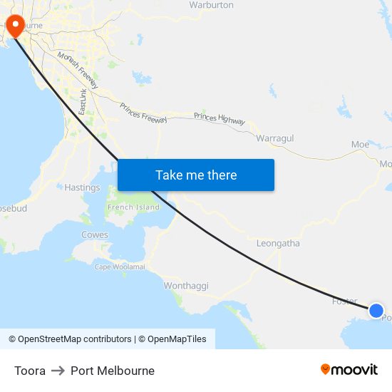 Toora to Port Melbourne map