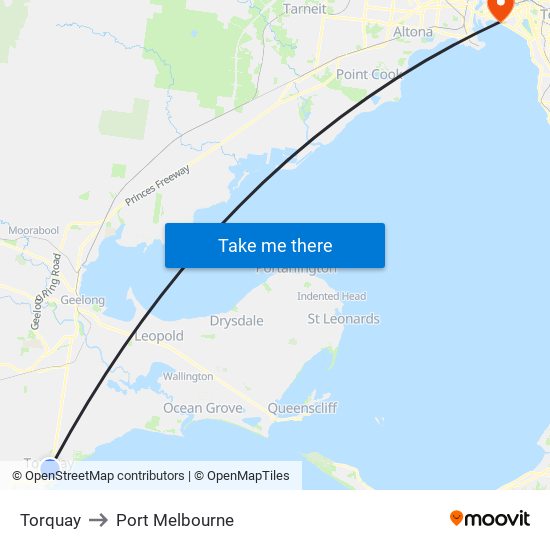 Torquay to Port Melbourne map