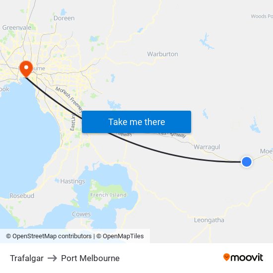 Trafalgar to Port Melbourne map