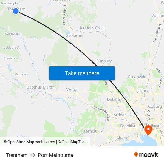 Trentham to Port Melbourne map