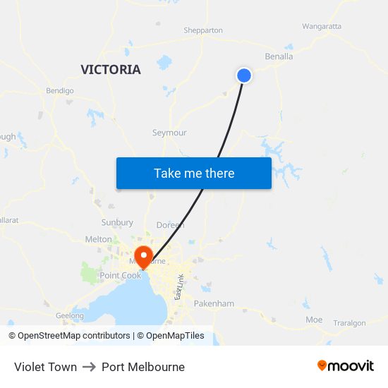 Violet Town to Port Melbourne map