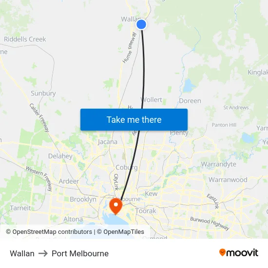 Wallan to Port Melbourne map
