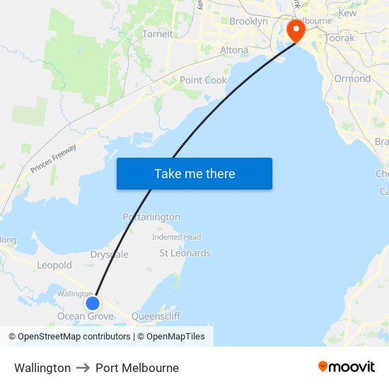 Wallington to Port Melbourne map