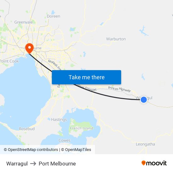 Warragul to Port Melbourne map