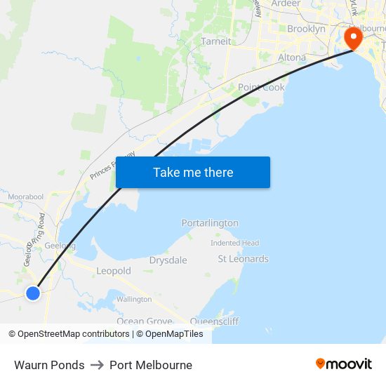 Waurn Ponds to Port Melbourne map