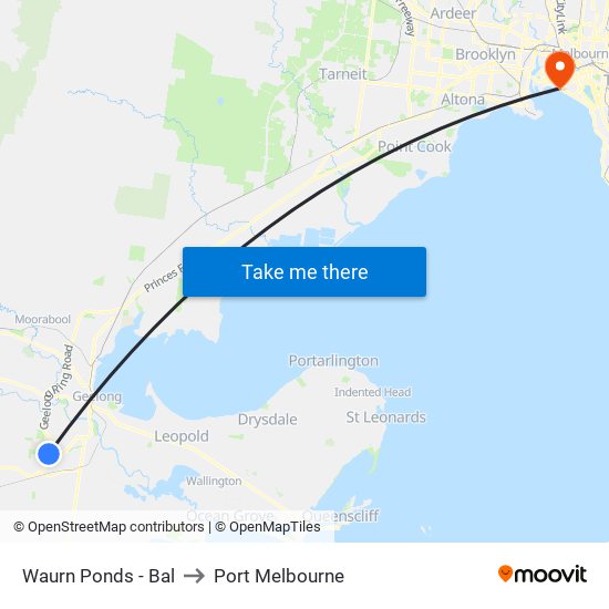 Waurn Ponds - Bal to Port Melbourne map