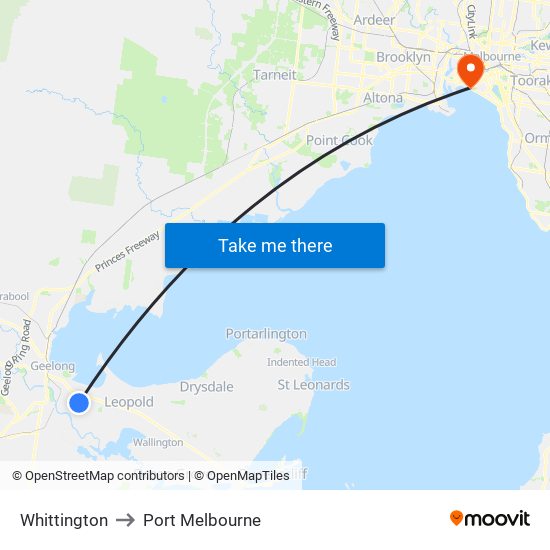 Whittington to Port Melbourne map