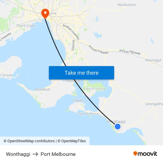 Wonthaggi to Port Melbourne map