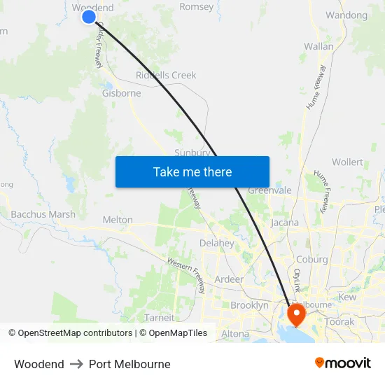 Woodend to Port Melbourne map