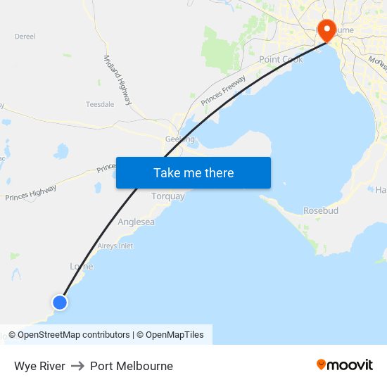 Wye River to Port Melbourne map