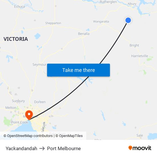 Yackandandah to Port Melbourne map