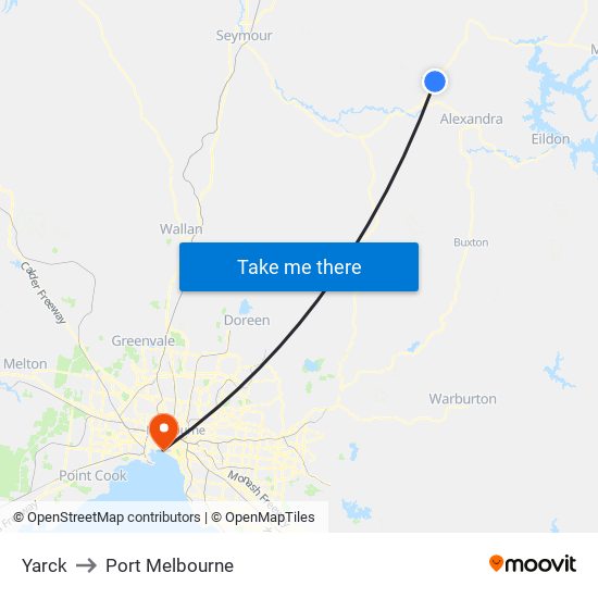 Yarck to Port Melbourne map