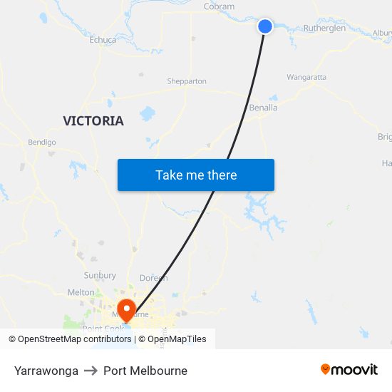 Yarrawonga to Port Melbourne map