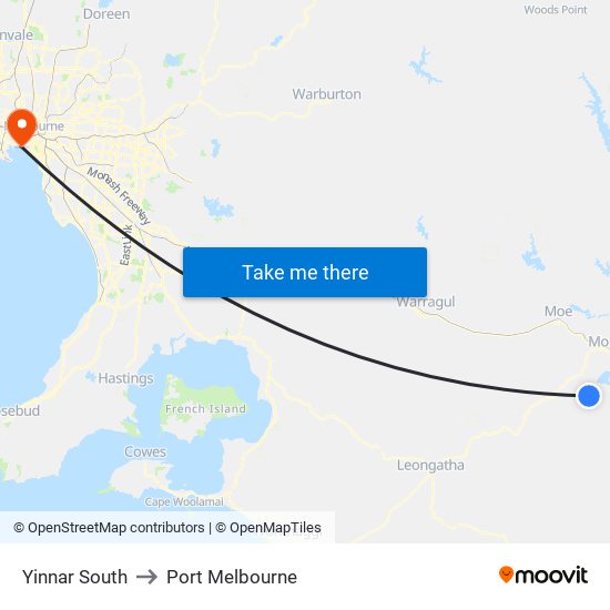 Yinnar South to Port Melbourne map