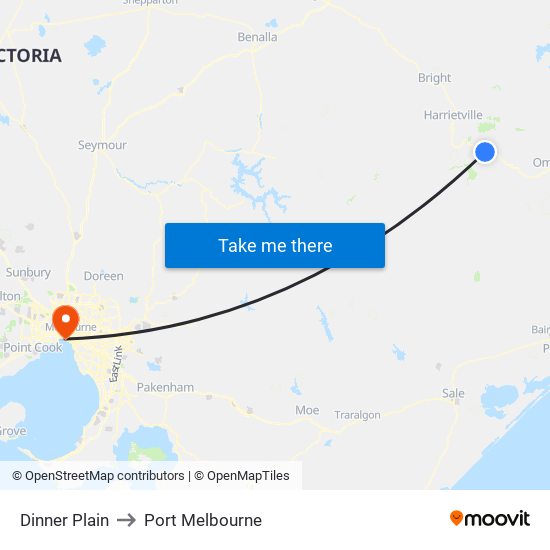 Dinner Plain to Port Melbourne map