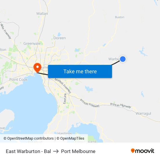 East Warburton - Bal to Port Melbourne map